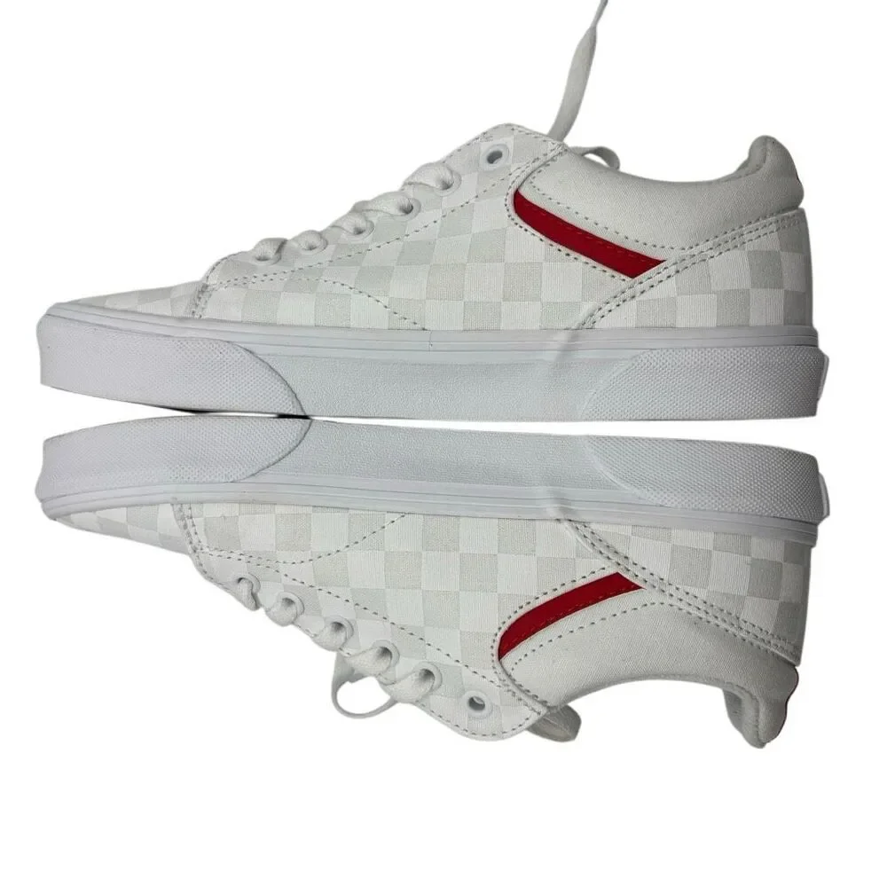 Vans Ward Low Top Sneakers White Checkerboard Red Logo Lace Up Skate Shoes W-9.5